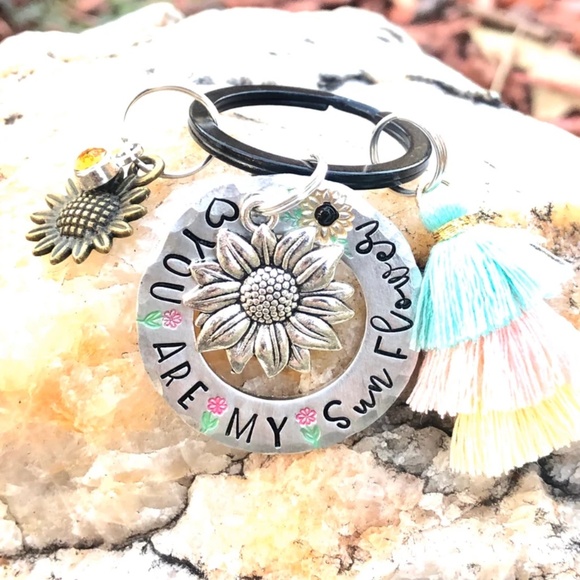 You are my Sunflower - Sunflower Keychain - Hand Stamped Keychain - Sunflower - Picture 4 of 5